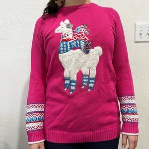 Maggie & Zoe Pink Llama Sweater - Sequins, Pom Poms, and Other Textured Designs